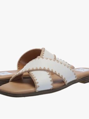 Dolce Vita Miguel flat Women's Sandoff-White Slide w/Contrast Stitching, 8.5